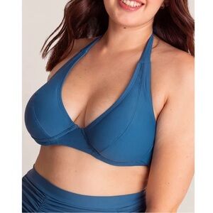 Shapermint Full Coverage Halter Bikini Top Swim Top Blue XL NWT in bag